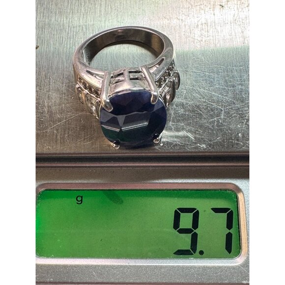 Estate Sterling Silver 925 Ring Size 5 Oval Royal Blue Gemstone 9.7g Statement - Picture 8 of 8